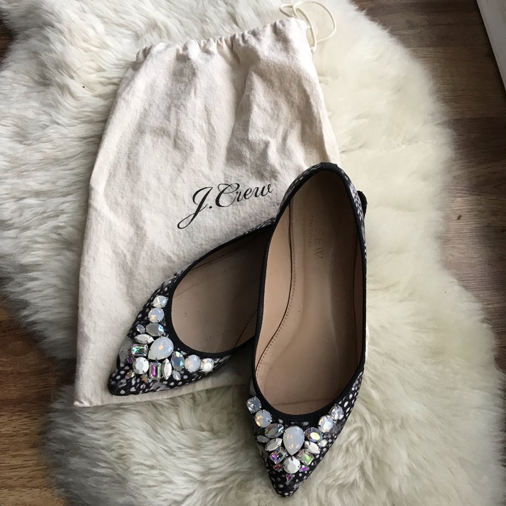 J CREW COLLECTION Gemma Jeweled Feather Print Flat